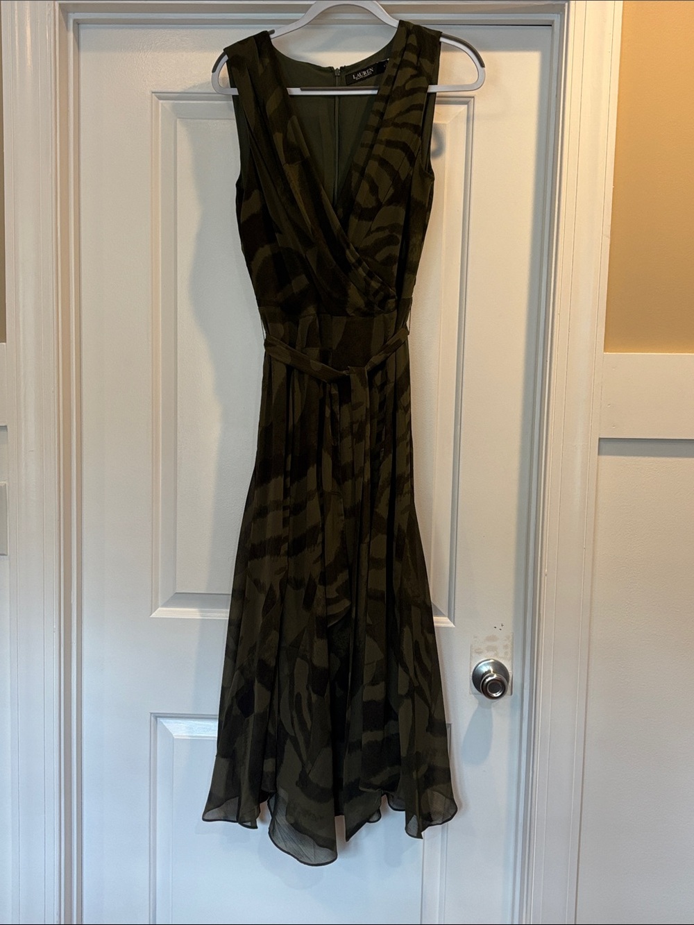 Ralph Lauren Olive Green Printed Sleeveless Wrap Maxi Dress
